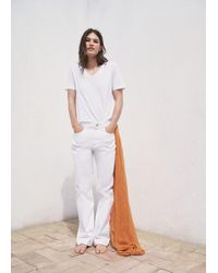 Mango - T-Shirt Coton Col En V Blanc - Lyst