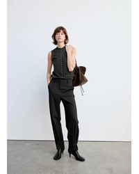 Mango - Fine-Knit Vest With Buttons Charcoal - Lyst