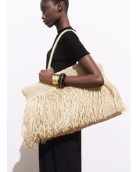 Mango - Natural Fiber Shoulder Bag With Fringes - Lyst