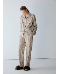 Mango - Striped Shirt With Embroidered Flowers And Sequins - Lyst