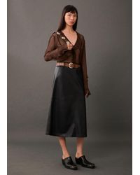 Mango - Leather Effect Midi Skirt - Lyst
