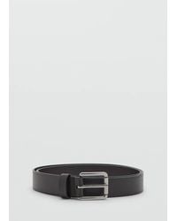 Mango - Leather Belt With Square Buckle - Lyst