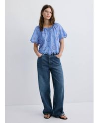 Mango - 100% Cotton Blouse With Broderie Anglaise Embroidery - Lyst