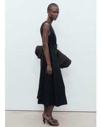 Mango - Flared Linen Dress With Belt - Lyst