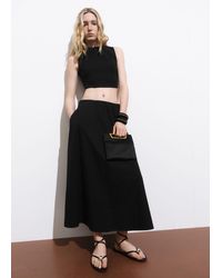 Mango - Jupe Coton Évasée Noir - Lyst