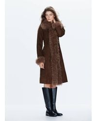 Mango - Fitted Coat With Faux Fur Trim - Lyst