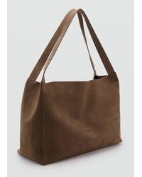 Mango - Borsa Shopper Pelle Crosta Di Cuoio Marrone Medio - Lyst