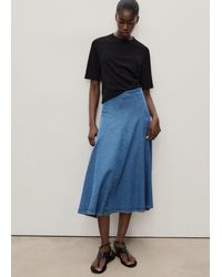 Mango - Denim Midi-Skirt With Stitching - Lyst