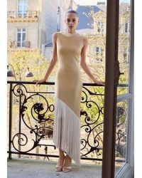 Mango - Asymmetrical Satin Dress With Fringes - Lyst