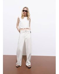 Mango - Denim Crop Top With Buckle Closure - Lyst