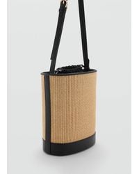 Mango - Borsa Bucket Effetto Rafia Media Nero - Lyst