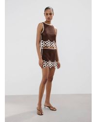 Mango - Top En Crochet Brodé À Fleurs Marron - Lyst