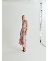 Mango - Floral-Print Dress With Asymmetrical Straps - Lyst