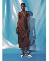 Mango - Satin Dress With Low-Cut Neckline - Lyst