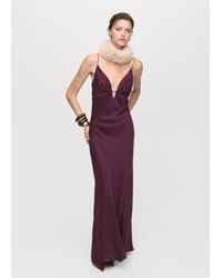 Mango - Robe Satinée Col V Lie De Vin - Lyst