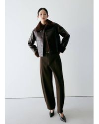 Mango - Faux Leather Jacket With Fur Trim - Lyst