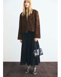 Mango - Giacca 100% Pelle Pelliccia Marrone Medio - Lyst