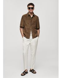 Mango - Overshirt With 100% Suede Leather Pocket - Lyst