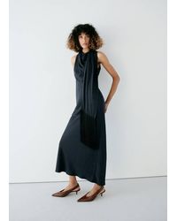 Mango - Robe À Col Drapé Foulard Gris Anthracite - Lyst