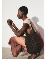 Mango - Borsa Spalla Fibra Naturale Cioccolato - Lyst
