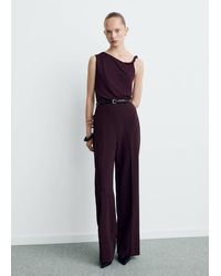 Mango - Jumpsuit With Asymmetrical Neckline And Belt - Lyst