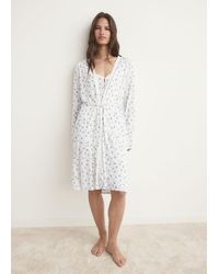 Mango - Floral-Print Dressing Gown With Lace Trim - Lyst