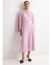 Mango Flared-Sleeve Satin Dress in Pink | Lyst