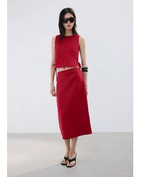 Mango - Linen Midi Skirt - Lyst