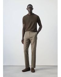 Mango - Regular Fit Houndstooth Linen Blend Trousers - Lyst