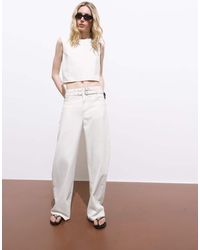 Mango - Denim Crop Top With Buckle Closure - Lyst