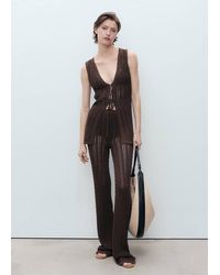 Mango - Knitted Vest With Bow Closure Chocolate - Lyst