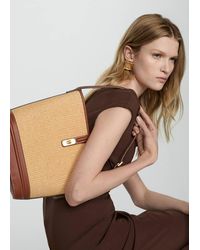 Mango - Raffia-Effect Bucket Bag Leather - Lyst