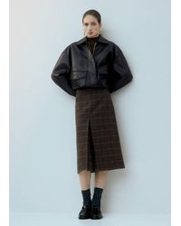 Mango - Wool-Blend Check Midi-Skirt - Lyst