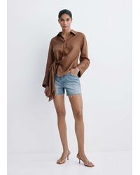 Mango - Short En Jean Bas Effiloché Bleu Moyen - Lyst