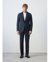 Mango - Slim Fit Linen Cotton Plaid Blazer - Lyst