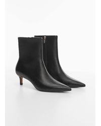 Mango - Leather Boots With Kitten Heels - Lyst