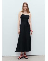 Mango - Leinenkleid Mit Schleife - Lyst