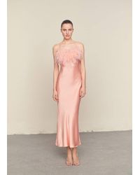 Mango - Satin Dress With Feather Detail Pastel - Lyst
