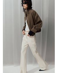Mango - Checked Funnel-Neck Jacket Marrone - Lyst