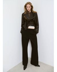 Mango - Crop Leather Trench Coat With Belt - Lyst