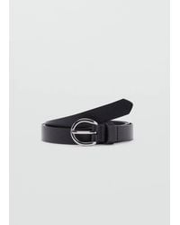 Mango - Leather Belt With Oval Buckle - Lyst