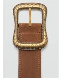 Mango - Suede Leather Belt With Engraved Buckle - Lyst