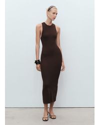 Mango - Halter-Neck Knitted Dress Chocolate - Lyst