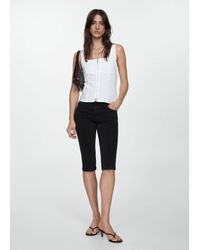 Mango - Slim Capri Jeans With Decorative Stitching Black - Lyst