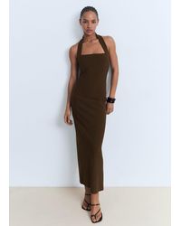 Mango - Vestito Lungo Collo Halter Marrone - Lyst