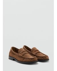 Mango - Suede Leather Moccasin With Ruched Detail - Lyst