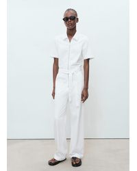 Mango - Abito A Tuta Denim Cintura Bianco - Lyst