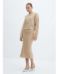 Mango - Knitted Skirt With Openwork Details Light/pastel - Lyst