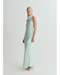 Mango - Vestito Satinato Collo Halter Verde Acqua - Lyst
