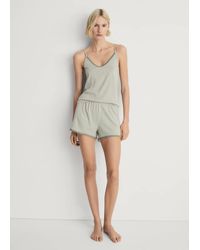 Mango - Cotton Pyjama Shorts With Lace Contrast - Lyst